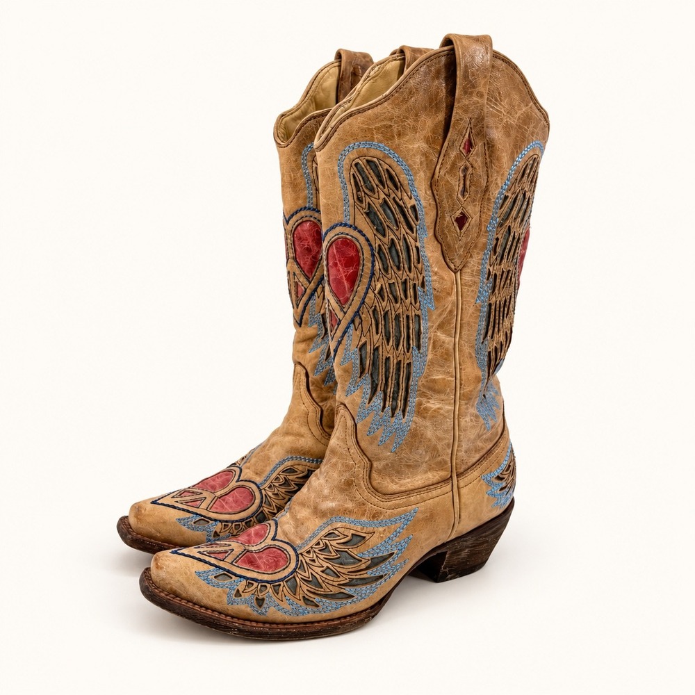 Corral A1976 Heart Angel Wings Embroidered Leather Western Cowboy Boots Snip Toe